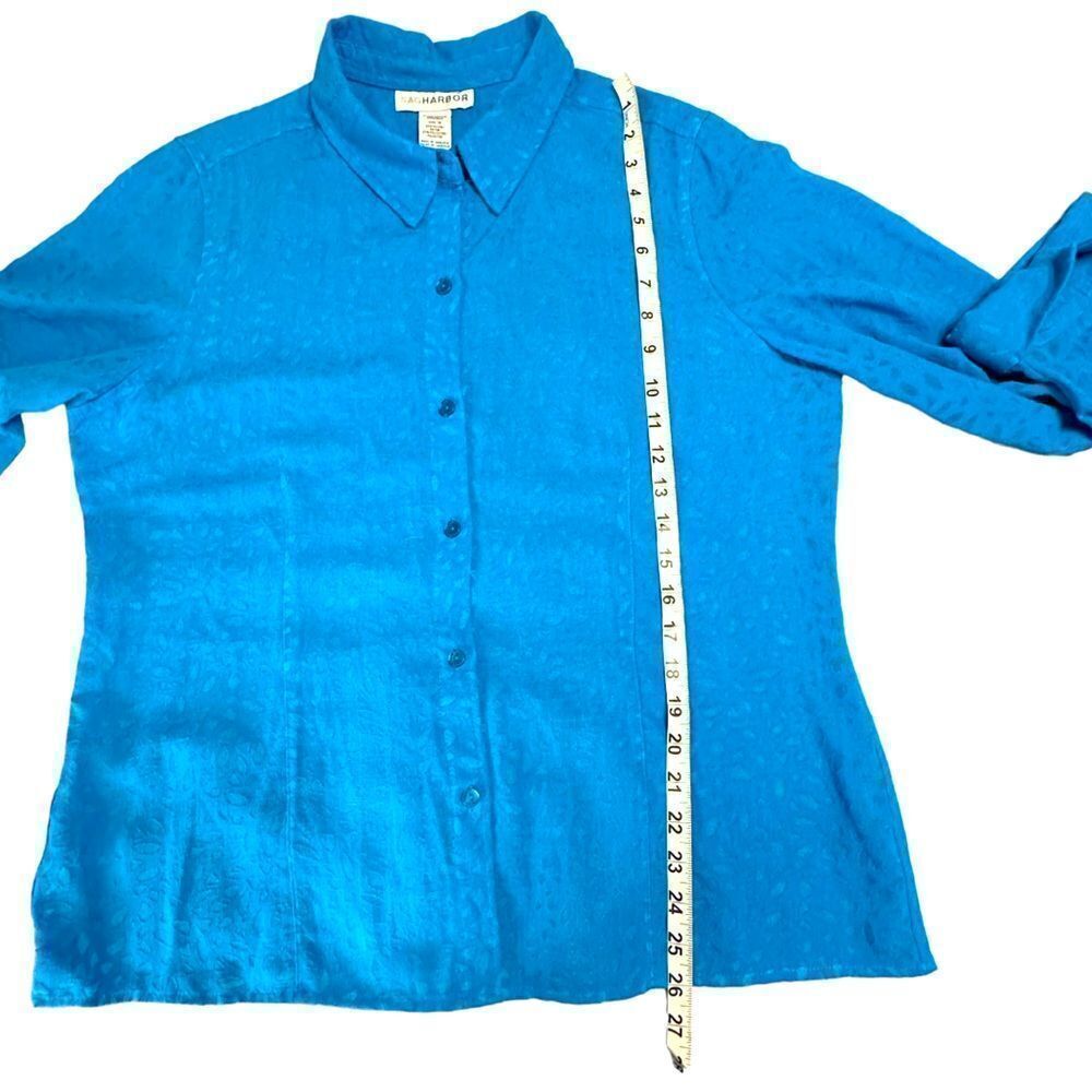 Vintage Sag Harbor Turquoise burn out leaf design 3/4 sleeve button down size 16 - Picture 9 of 10
